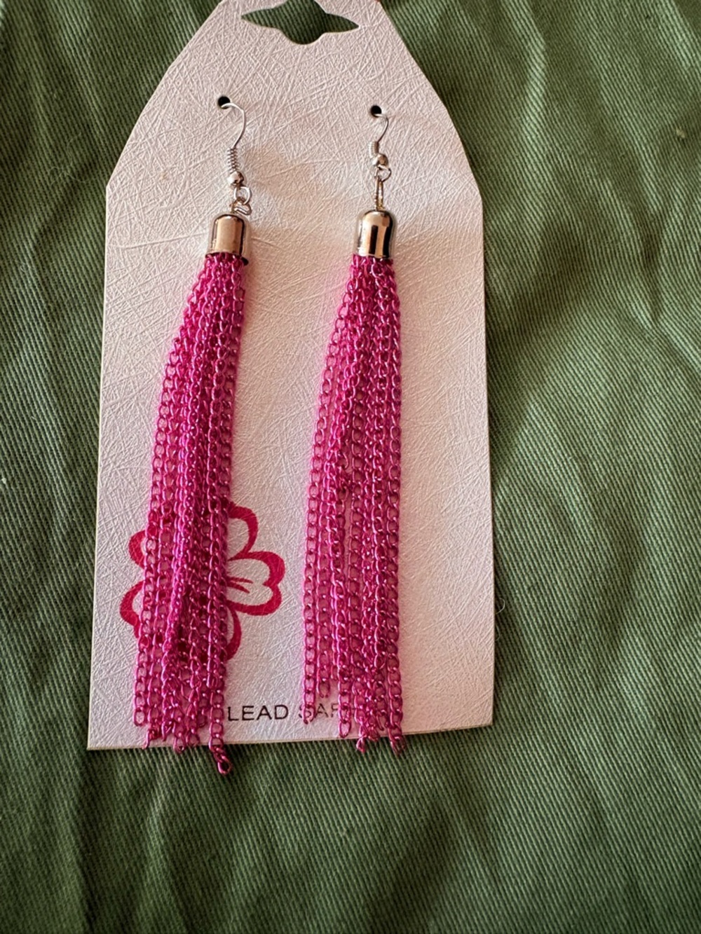 Pink Tassel Chain Drop Earrings - Unbranded